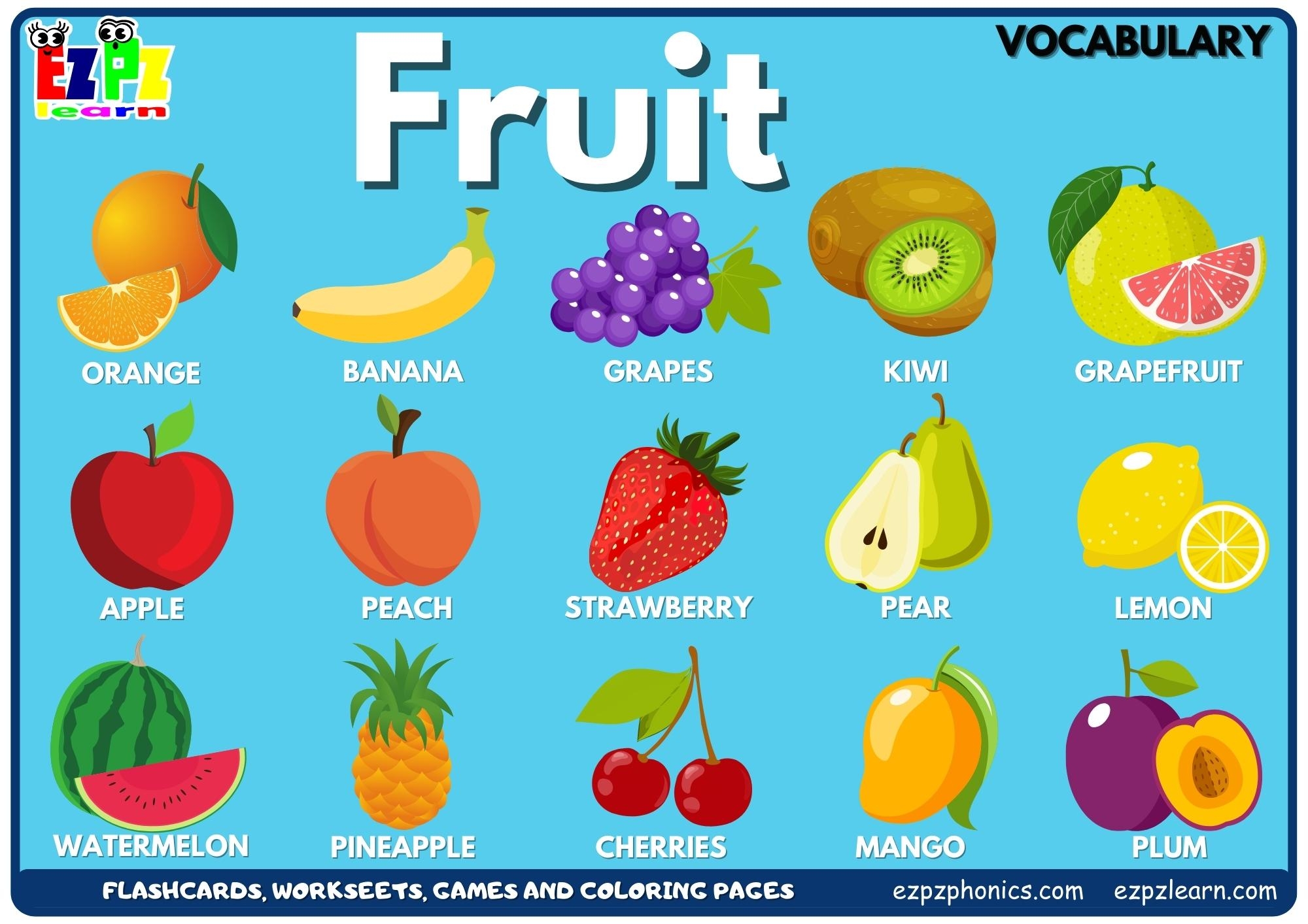 Fruit Vocabulary Picture Dictionary Join Now For Free Flashcards Worksheets And Coloring Pages Ezpzlearn
