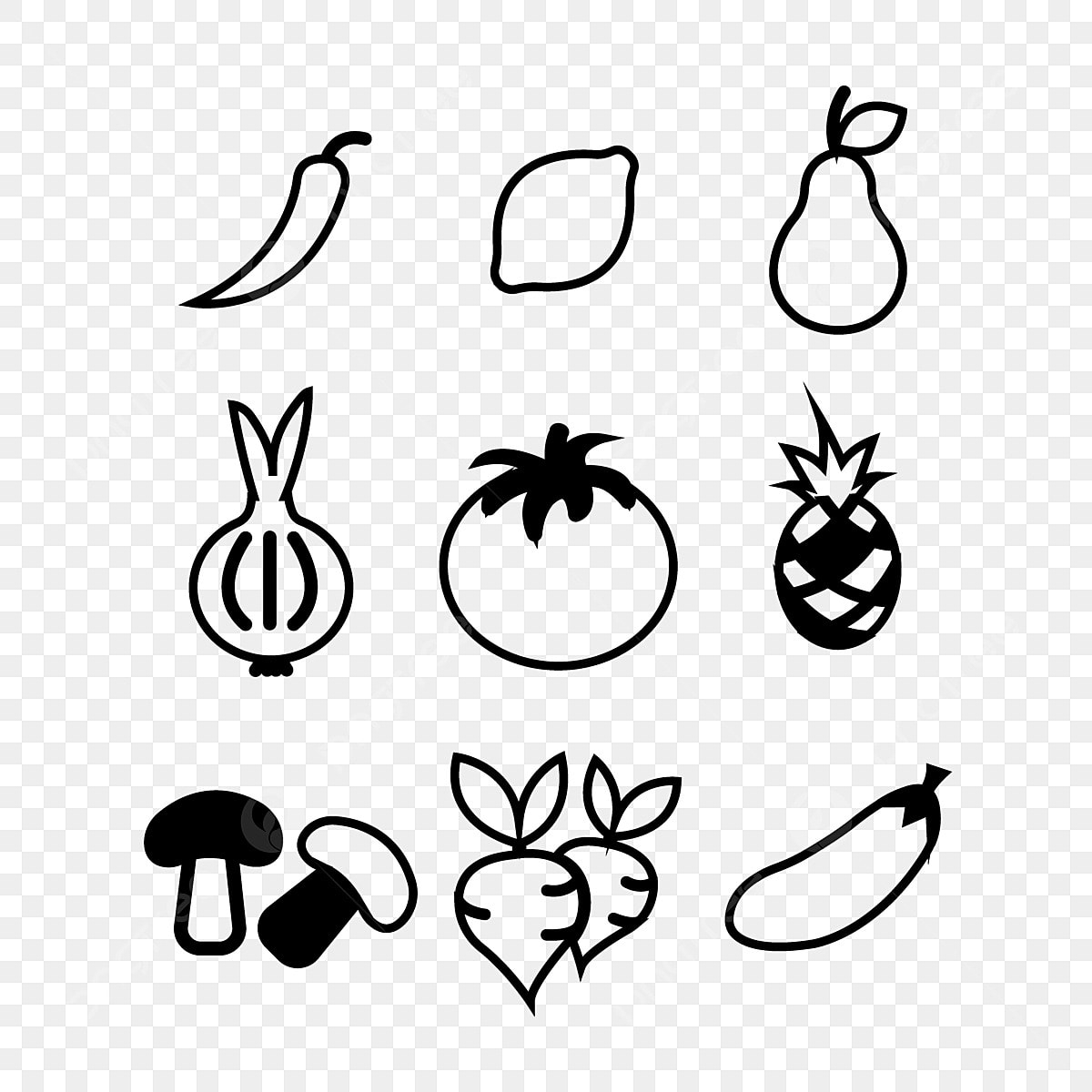 Fruits And Vegetables Black And White Clipart Images For Free Download Pngtree