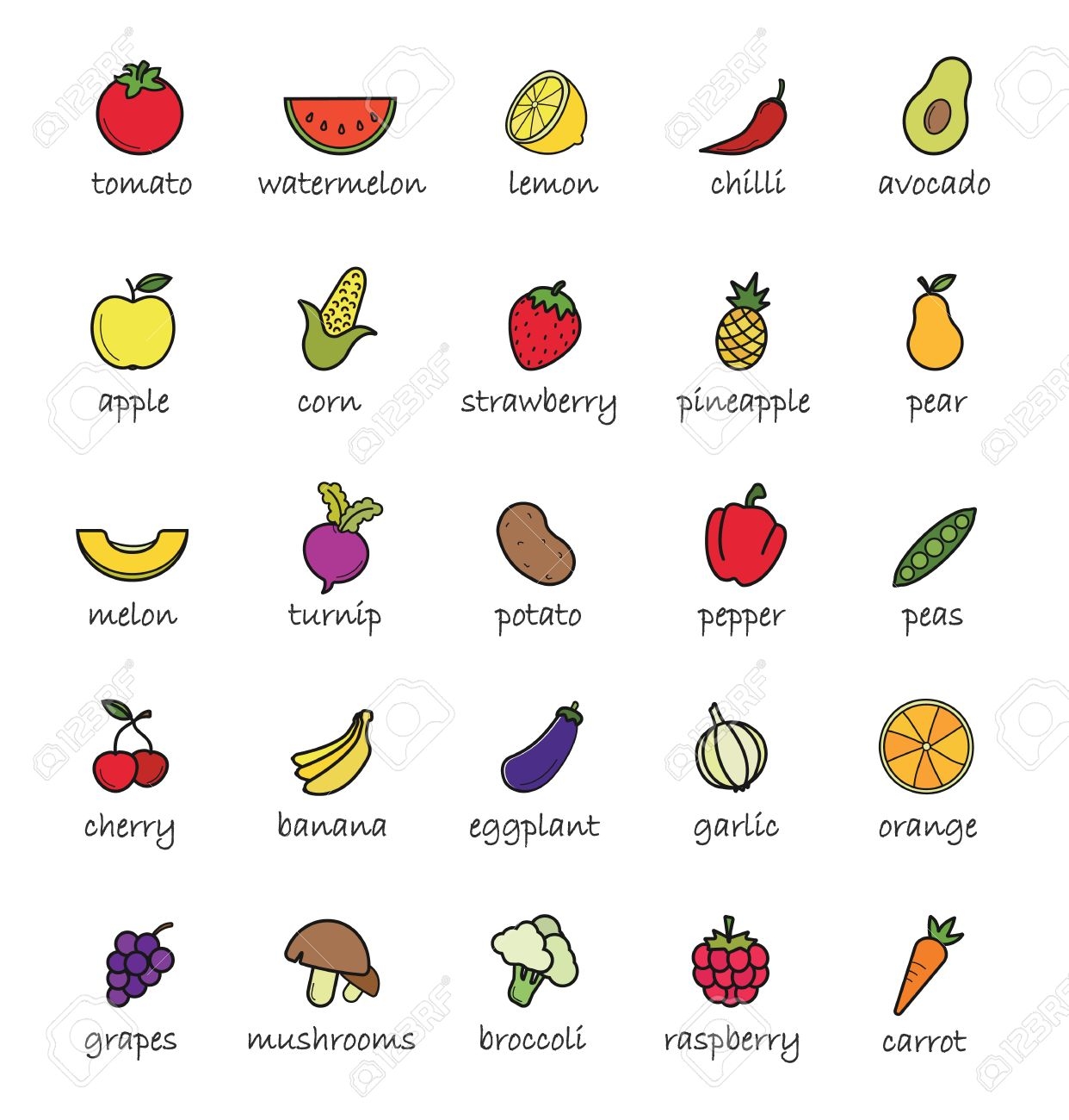 pictures of vegetables and fruits with names