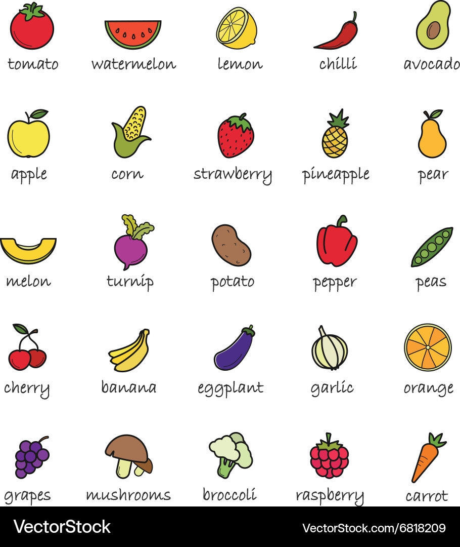Fruits And Vegetables Color Icons Royalty Free Vector Image