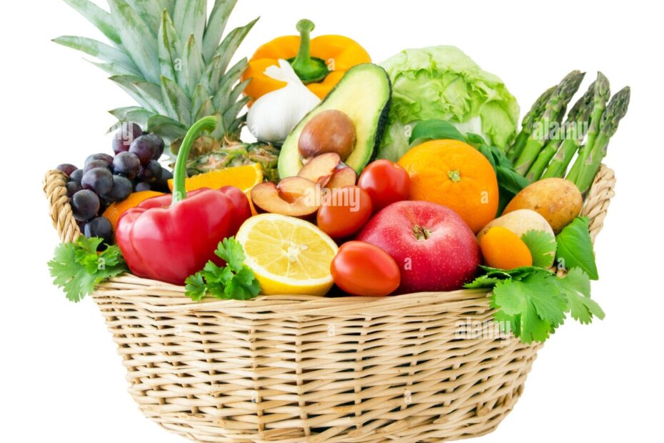 Fruits And Vegetables In A Basket Stock Photo Alamy