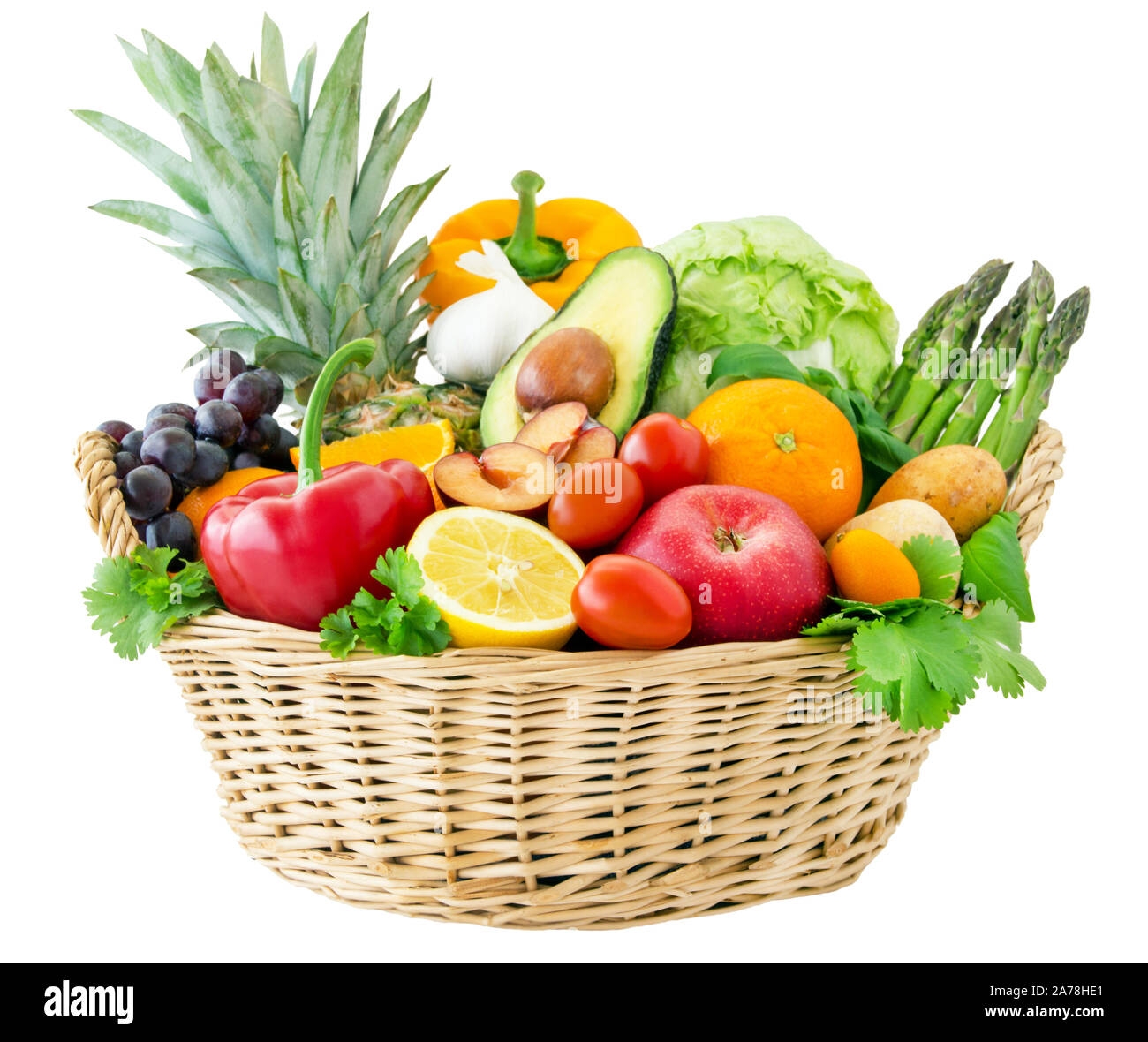 Fruits And Vegetables In A Basket Stock Photo Alamy