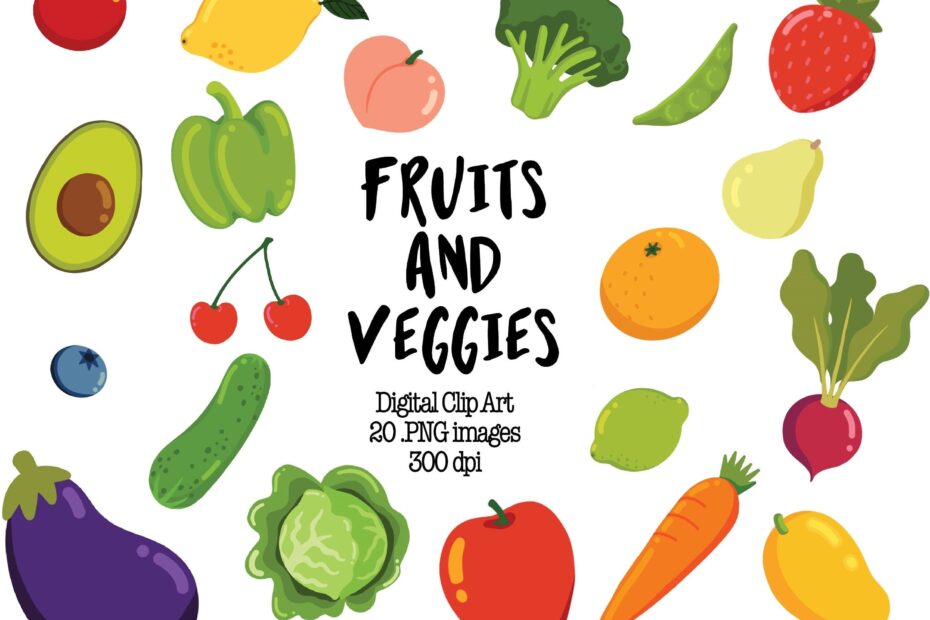 Fruits And Veggies Clipart Digital Clip Art PNG Vegetable Clip Art Healthy Food Instant Download
