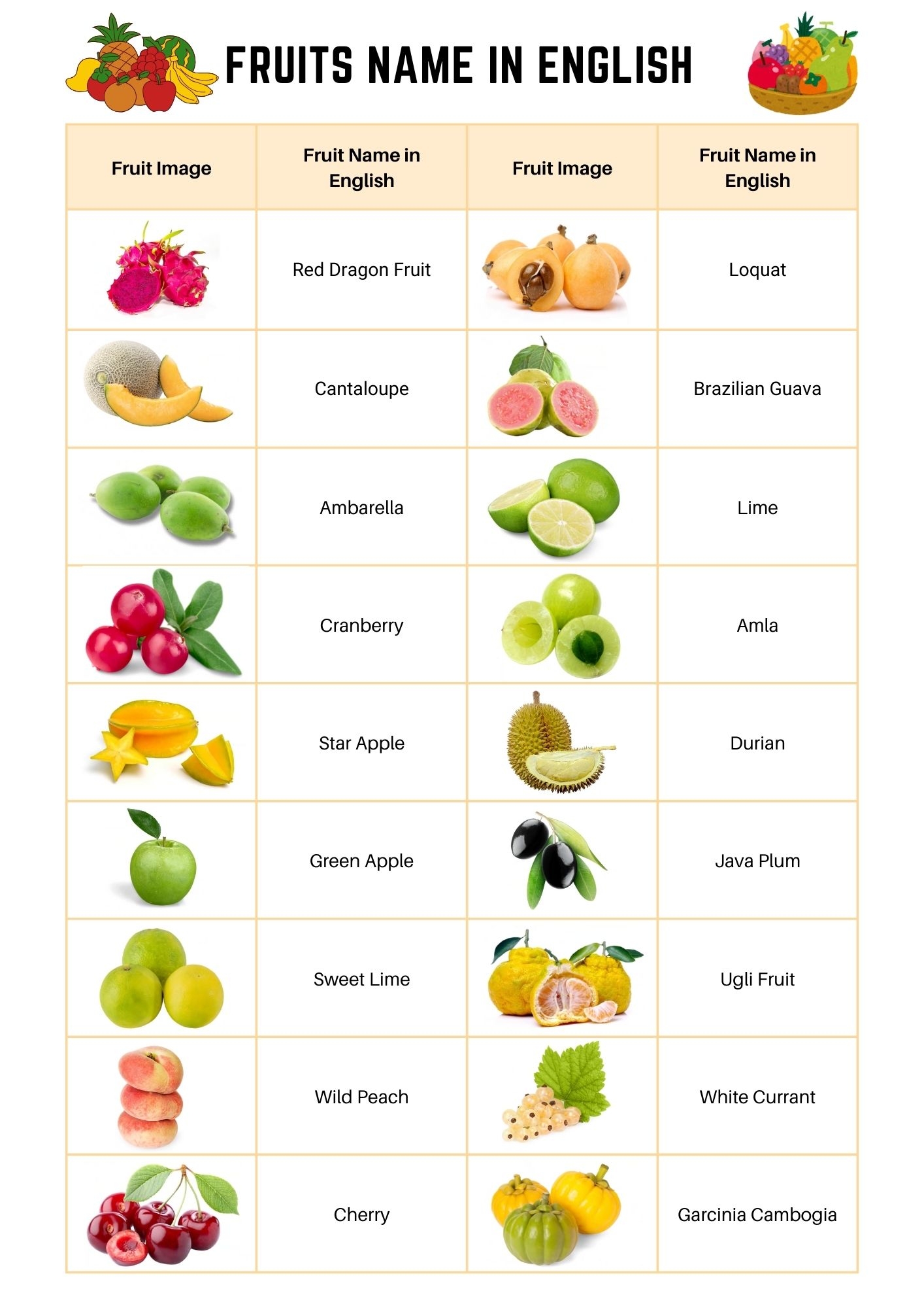 pictures of fruits with names