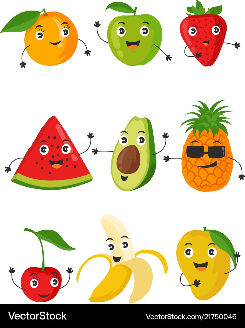 Funny Fruit Face And Cartoon Characters Royalty Free Vector
