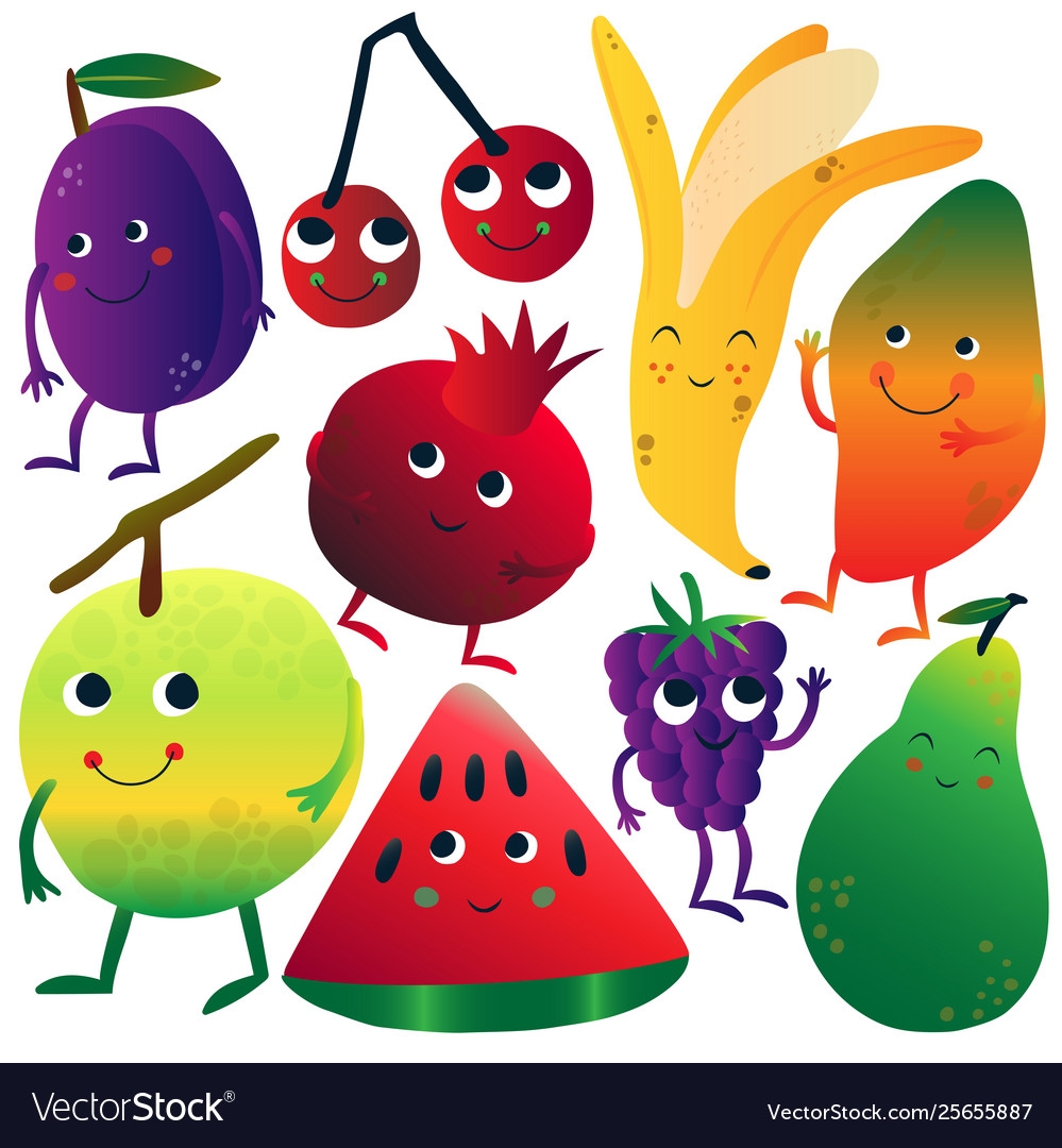 cartoon pictures of fruits with faces
