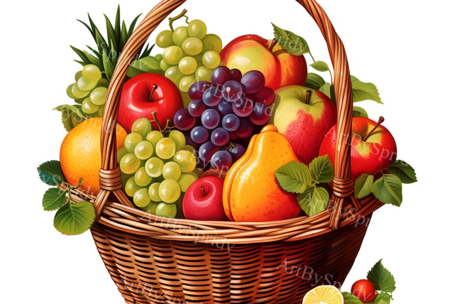 Hand Drawn Fruit Basket PNG Clipart With Apples Grapes Pears Oranges Perfect Clip Art For Scrapbooking Invitations DIY Craft Projects