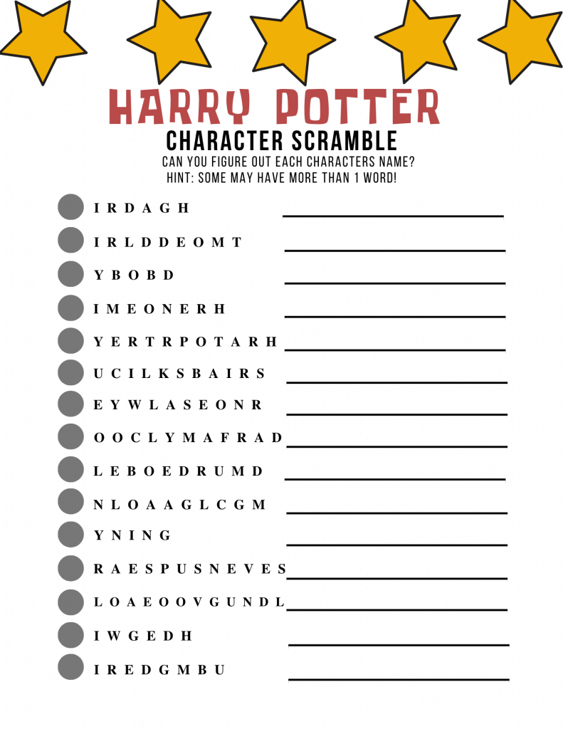 Harry Potter Printable Activities