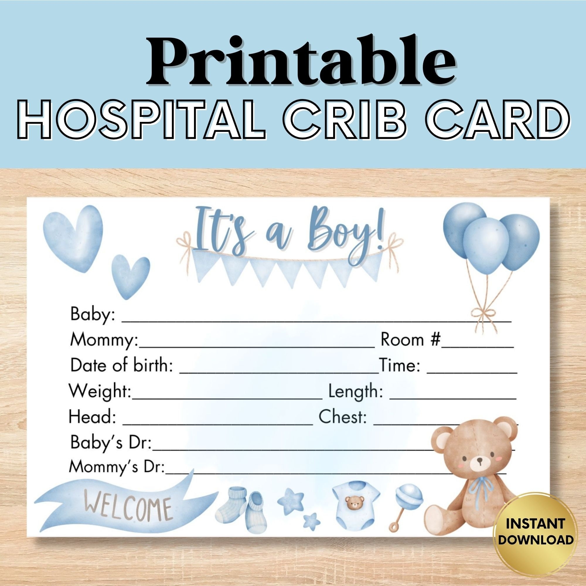 Hospital Crib Card Baby Birth Stats Baby Boy Name Card NICU Name 