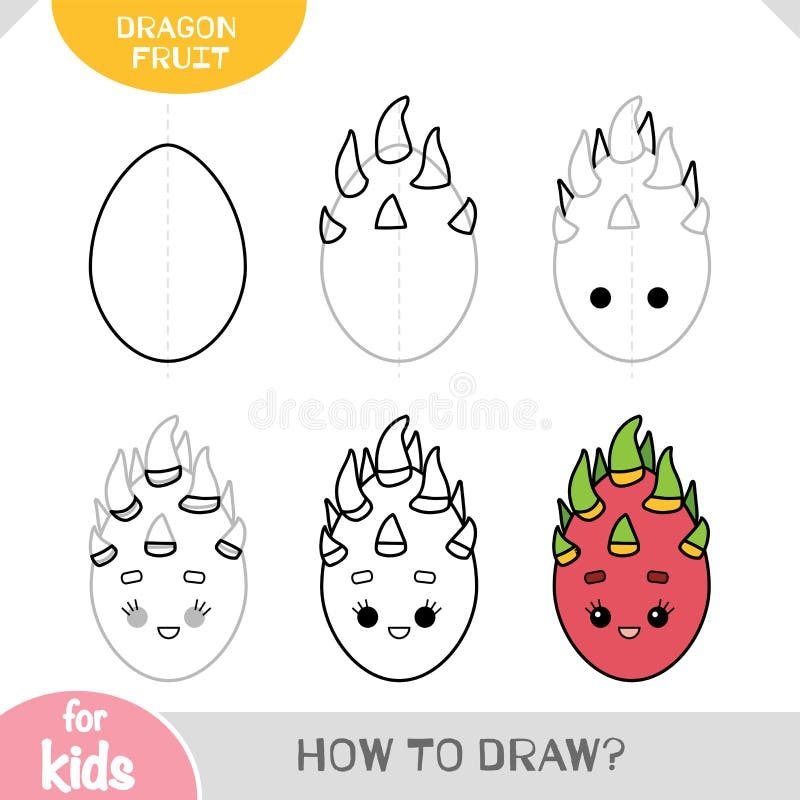 How To Draw Dragon Fruit For Children Step By Step Drawing Tutorial Stock Vector Illustration Of Asia Education 250704976