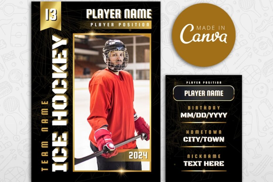 Ice Hockey Card Template DIY Golden Sport Cards Printable