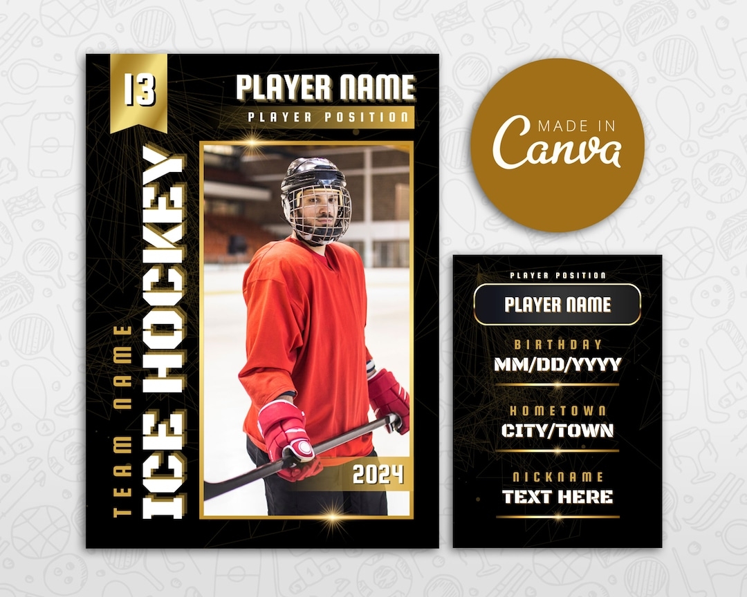 Ice Hockey Card Template DIY Golden Sport Cards Printable 