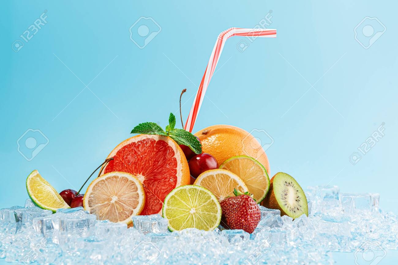 Juicy Fresh Fruit On Ice Concept Of Cool Drinks In The Summer Heat Stock Photo Picture And Royalty Free Image Image 125710428 