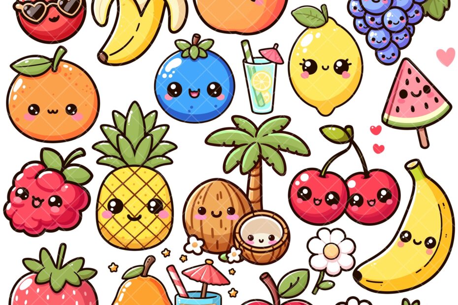Kawaii Cute Fruit PNG Bundle