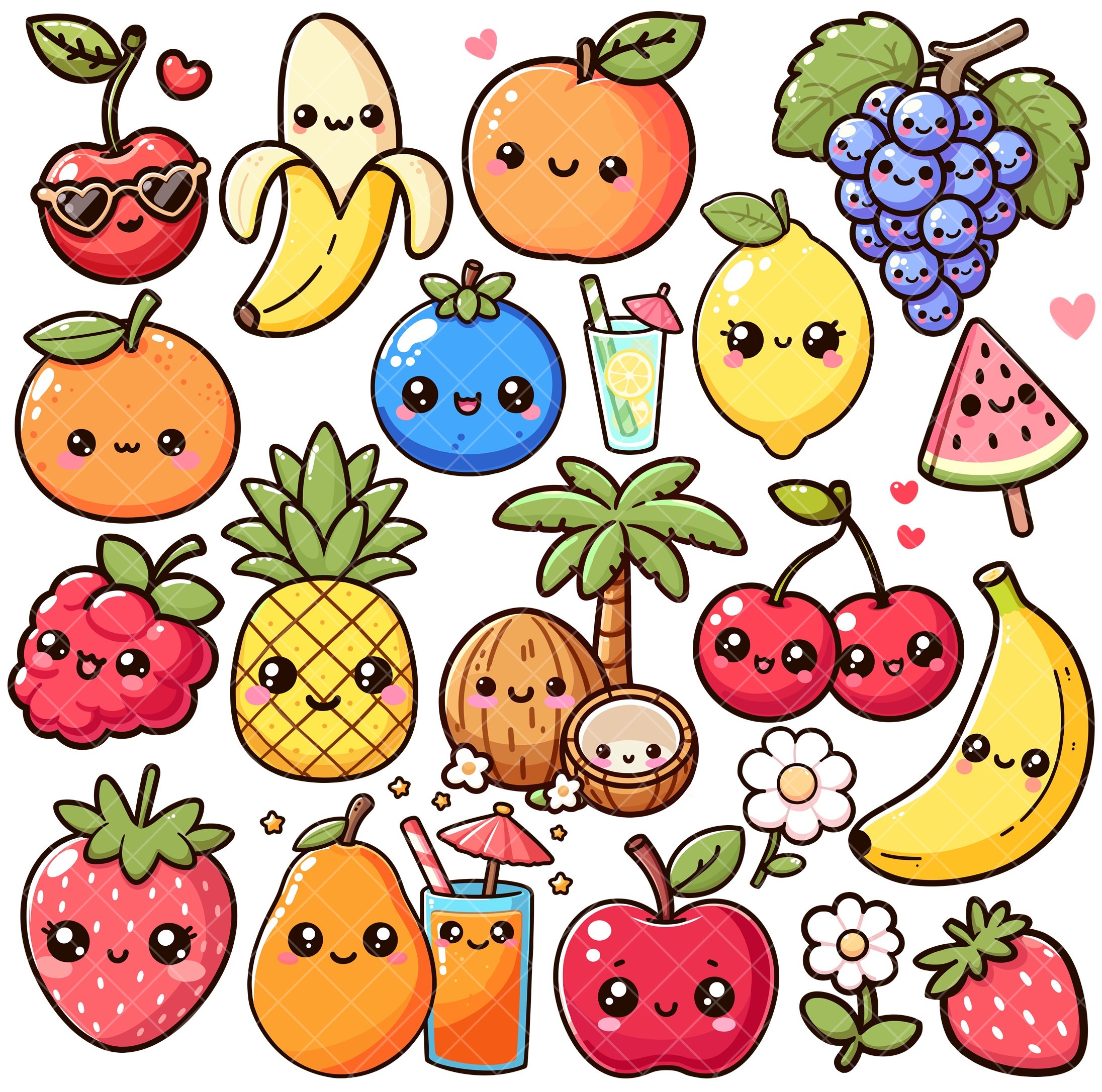 Kawaii Cute Fruit PNG Bundle Etsy India