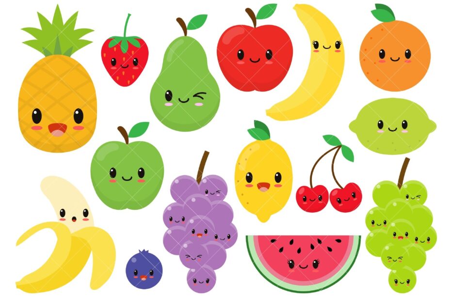 Kawaii Fruit Cute Fruit Clipart Happy Fruit Clip Art