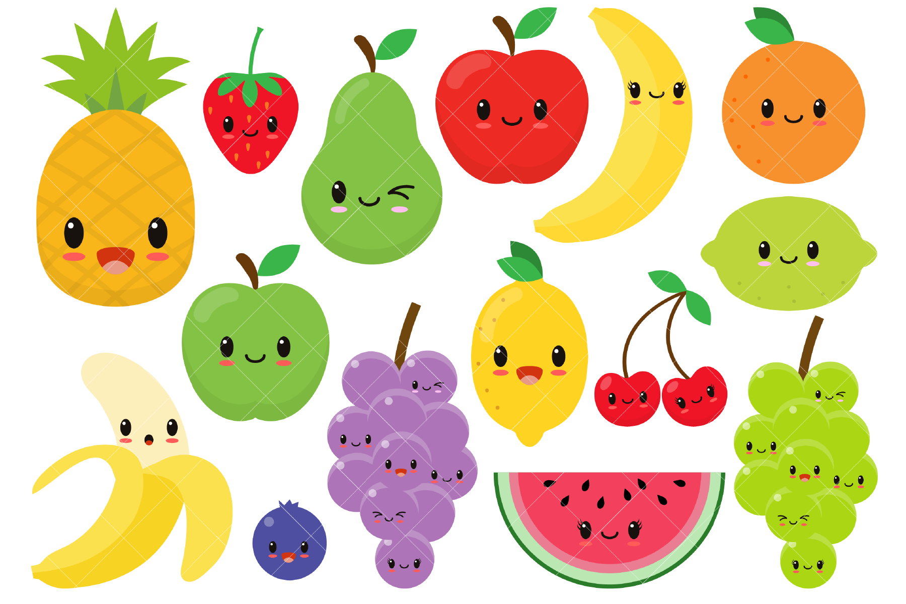 Kawaii Fruit Cute Fruit Clipart Happy Fruit Clip Art By 