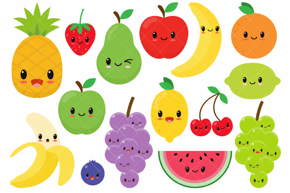 Kawaii Fruit Cute Fruit Clipart Happy Fruit Clip Art By ClipArtisan TheHungryJPEG