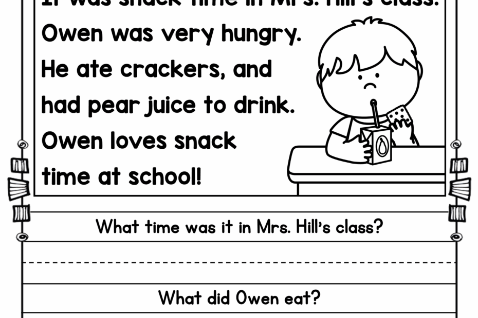 Kindergarten Reading Comprehension Sheets
