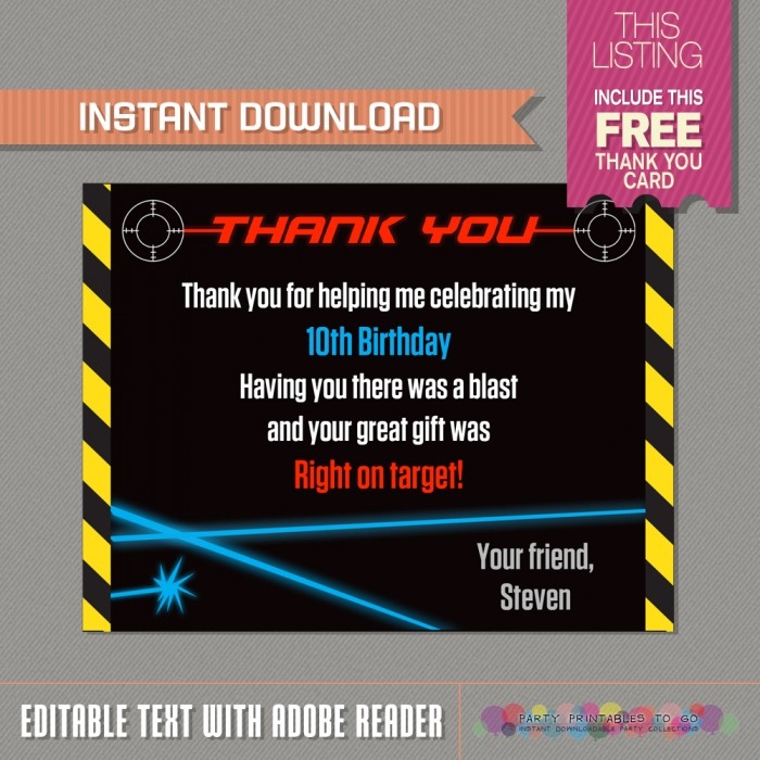 Laser Tag Invitation With FREE Thank You Card Laser Tag Party 
