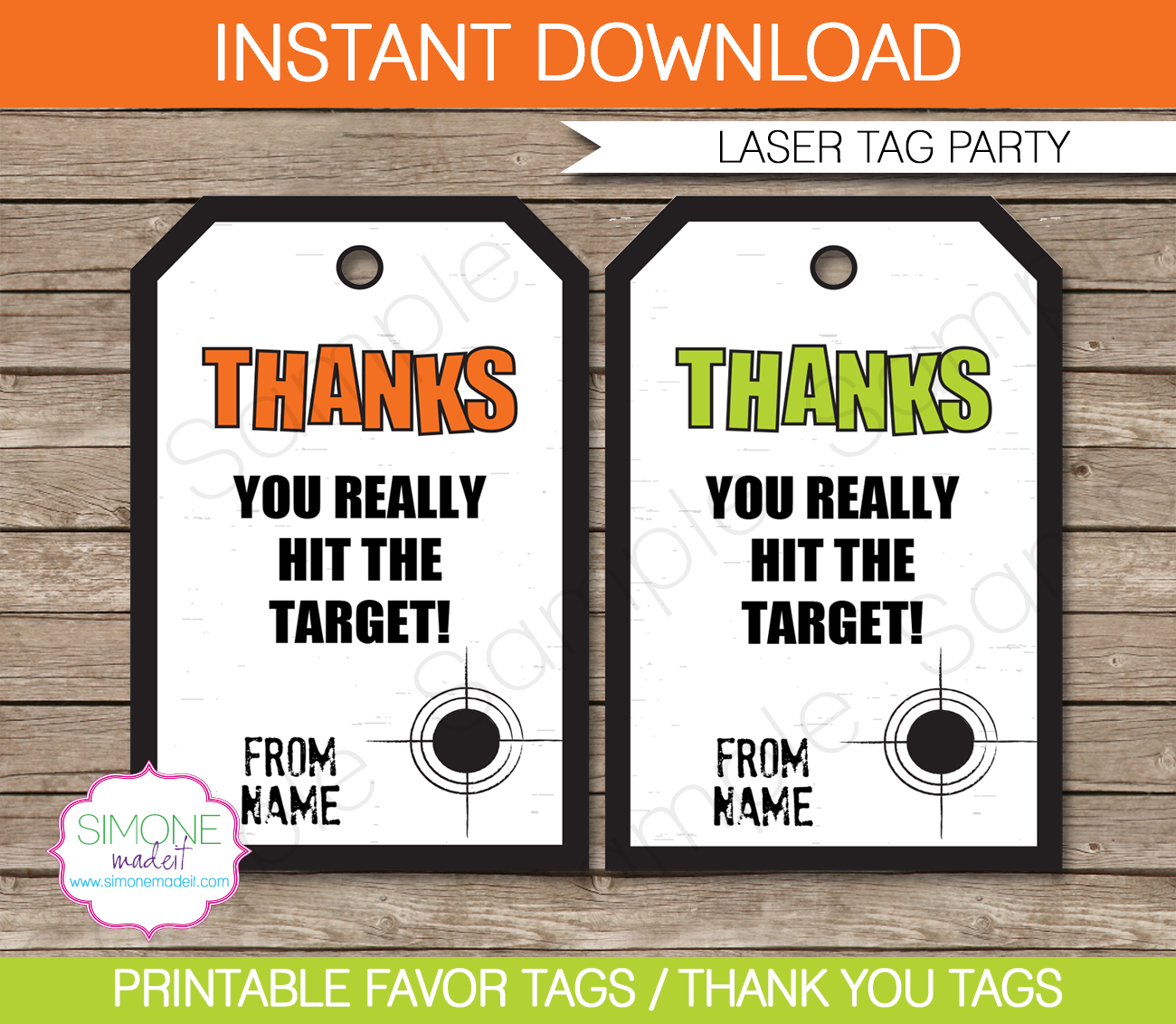 Laser Tag Party Favor Tags Template Editable Printable Thank You Tags