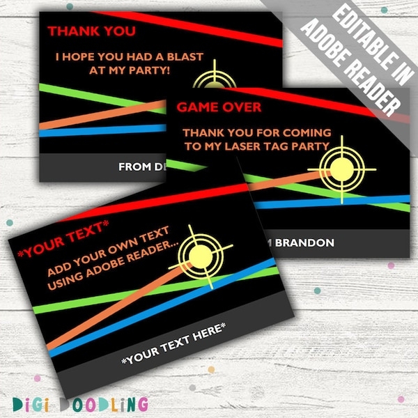 free kids printable laser tag thank you card template