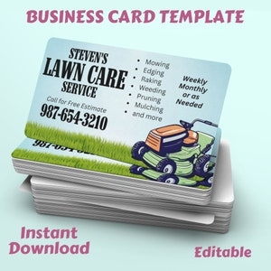 Lawn Care Service Business Card Template Instant Download Printable 