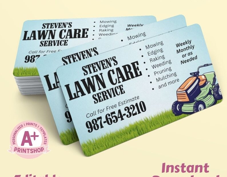 Lawn Care Service Business Card Template Instant Download Printable