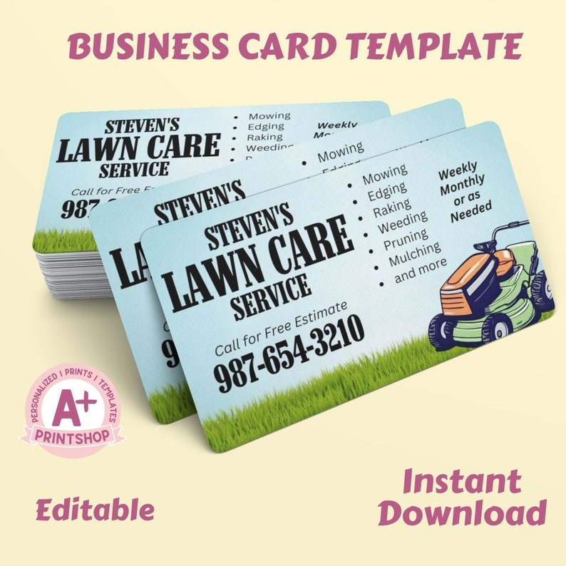 Lawn Care Service Business Card Template Instant Download Printable 