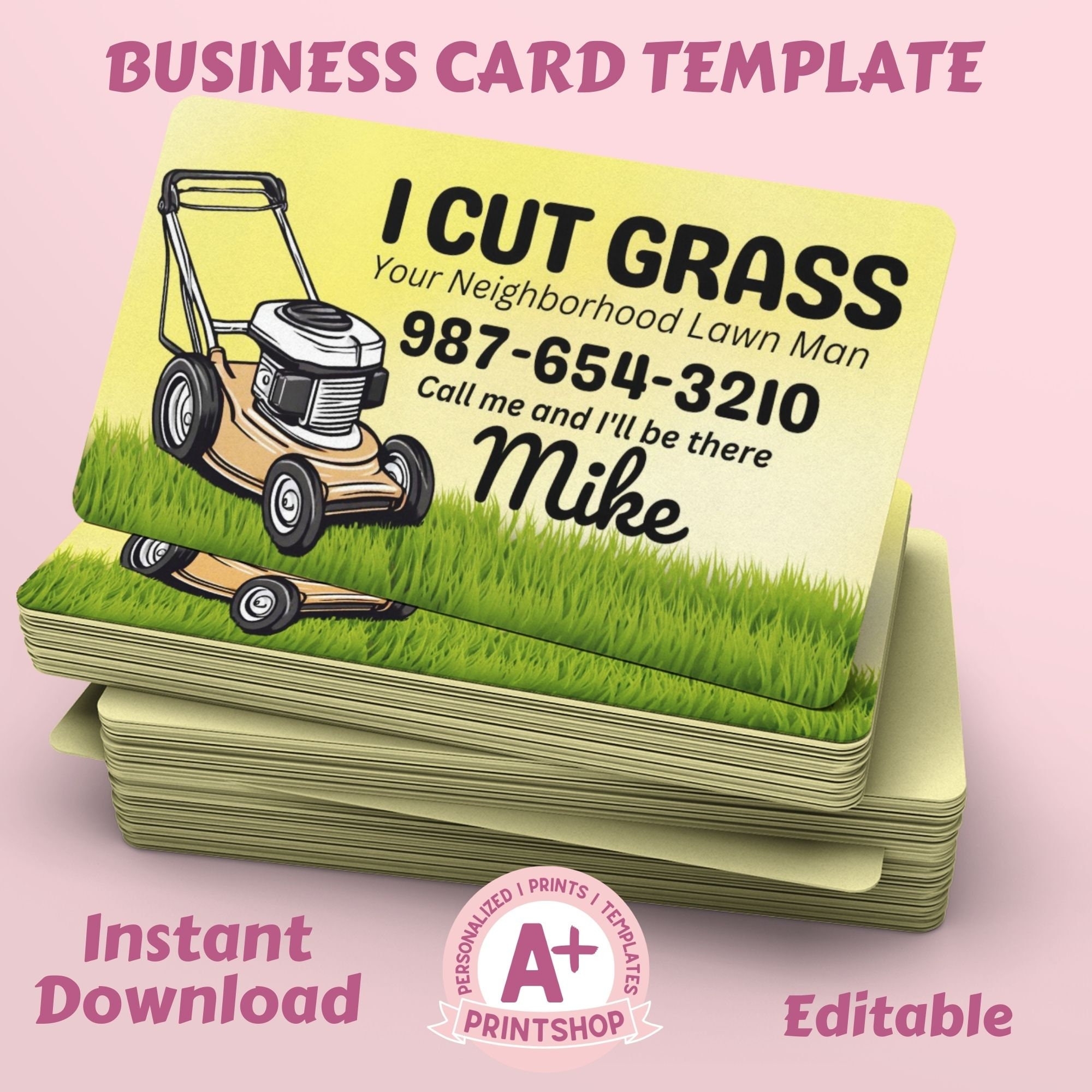 Lawncare Business Card Template Instant Download Printable Editable 