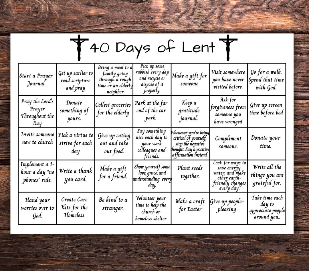 Lent Activity Calendar For Adults 40 Days Lenten Calendar Ash 