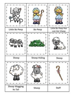 Little Bo Peep Themed Three Part Matching Preschool Printable Activity 