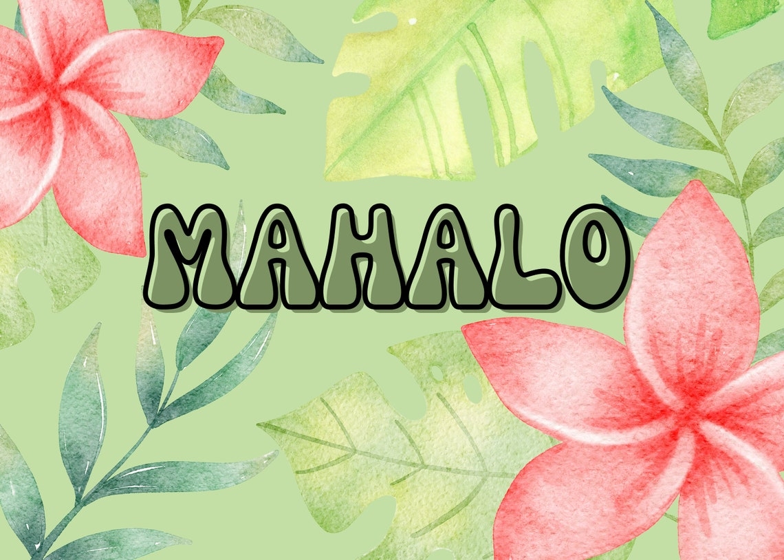 Mahalo Card Template Canva Template Thank You Card Etsy