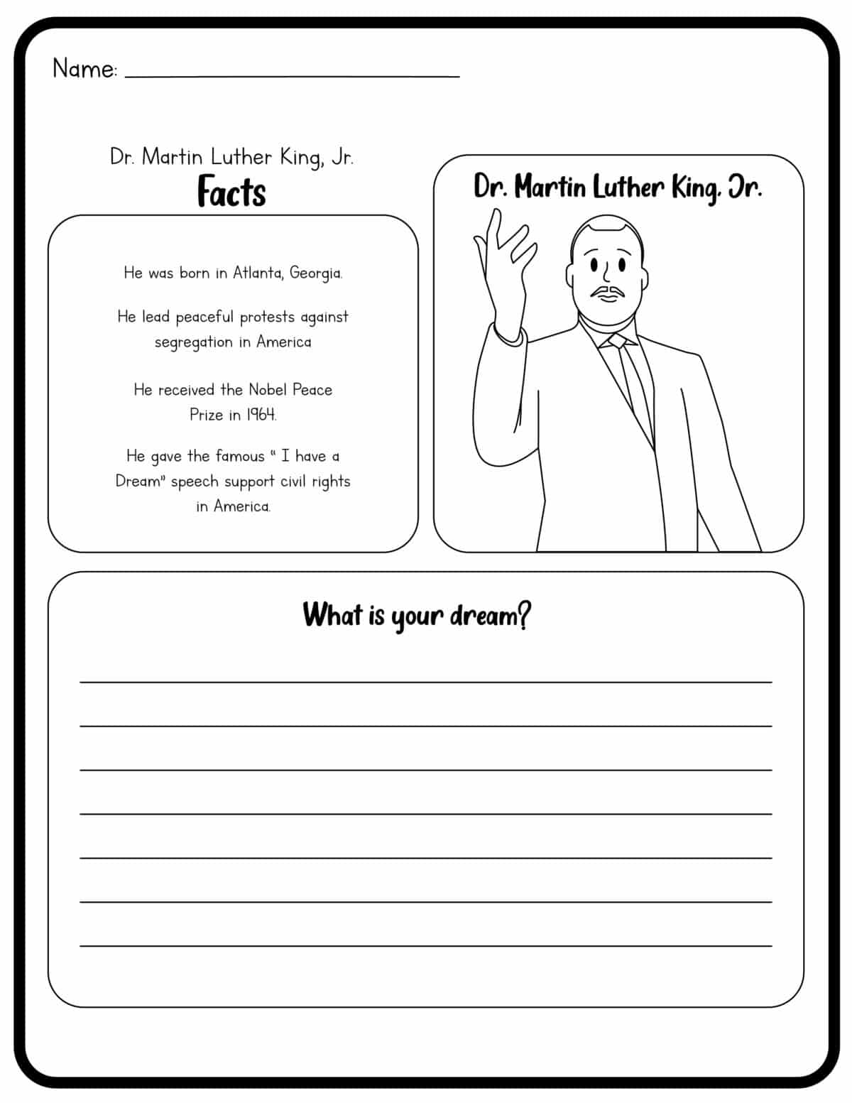 martin luther king jr activities printable