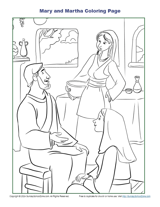 Mary And Martha Coloring Page On Sunday School Zone