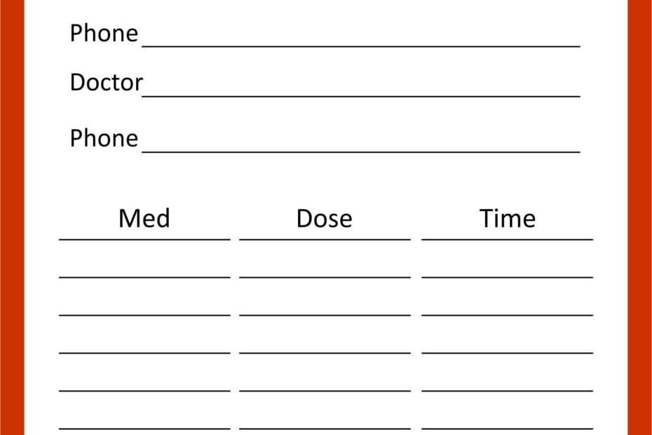 Medication List Card 10 Free PDF Printables Printablee