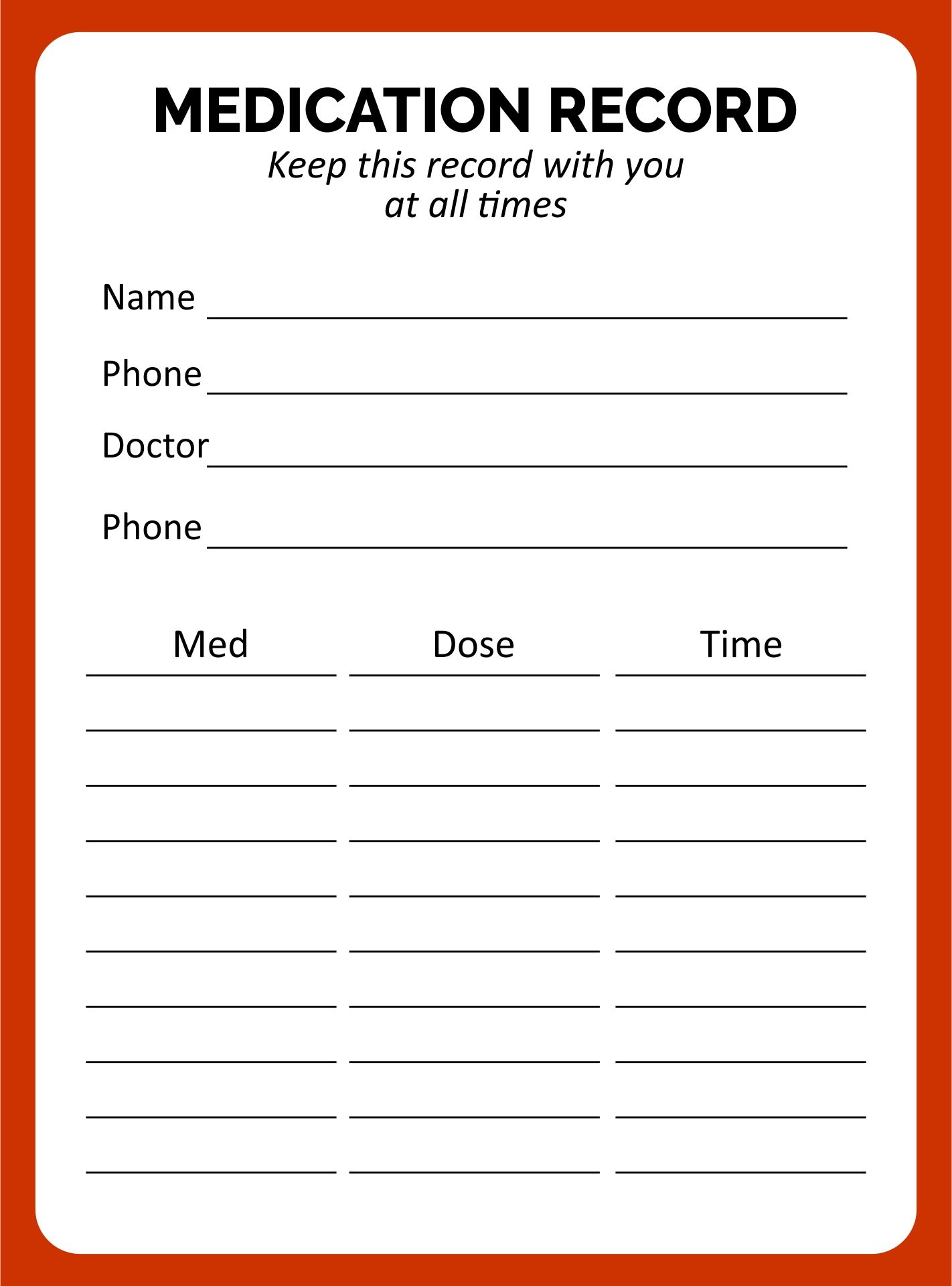 Medication List Card 10 Free PDF Printables Printablee