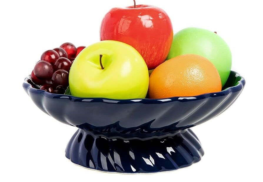 Nattol 9 5 Inch Ceramic Fruits Bowl Decorative Serving Plate Centerpiece Fruits Tray Or Fruit Basket For Kitchen Counters Farmhouses Dining Table Blue Amazon co uk Home U0026 Kitchen