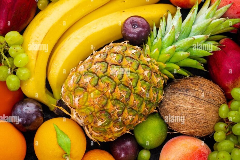 Organic Food Background Different Fruits Stock Photo Alamy