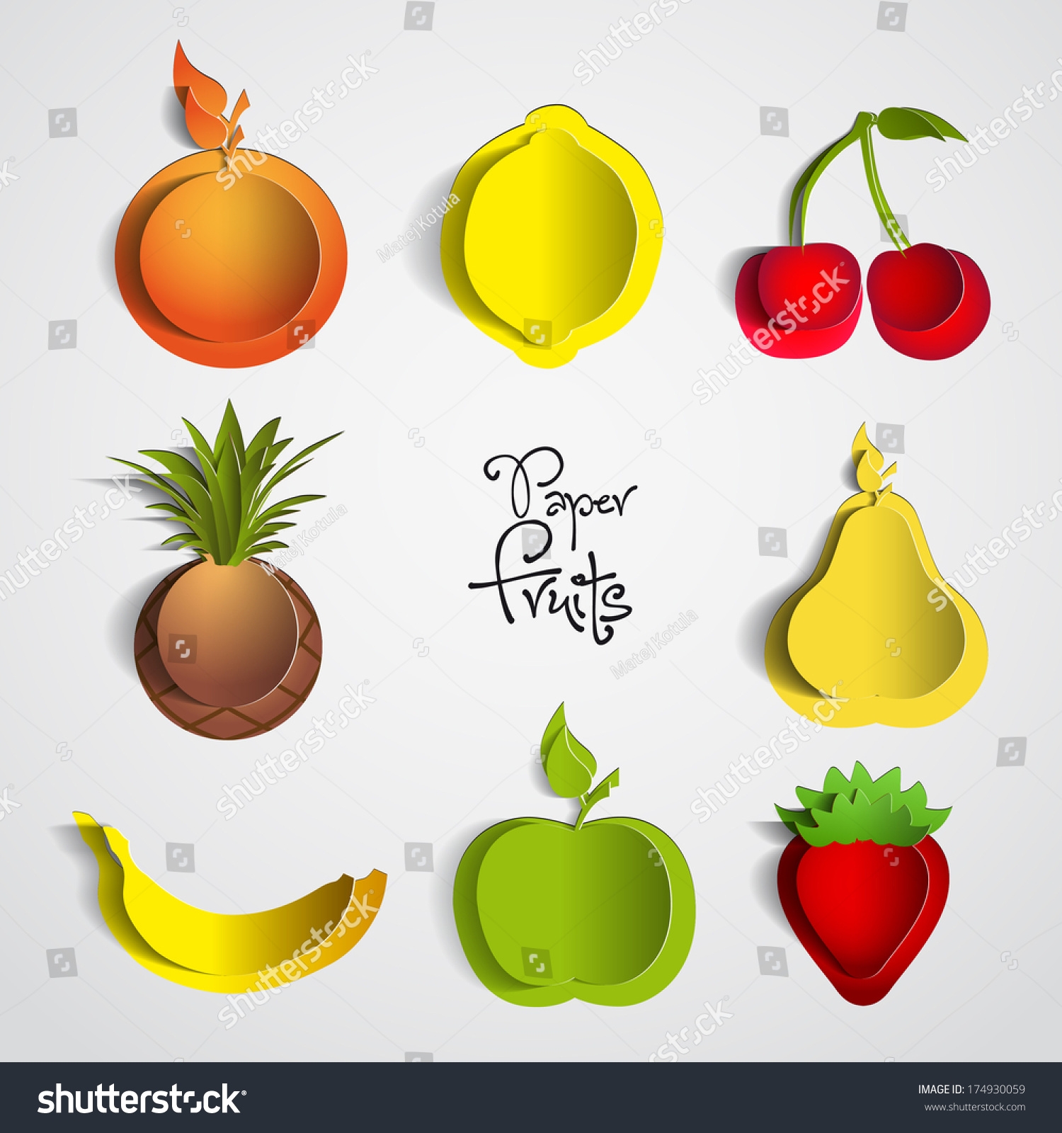 Paper Fruit Set Cut Out Mix Stock Vector Royalty Free 174930059 Shutterstock