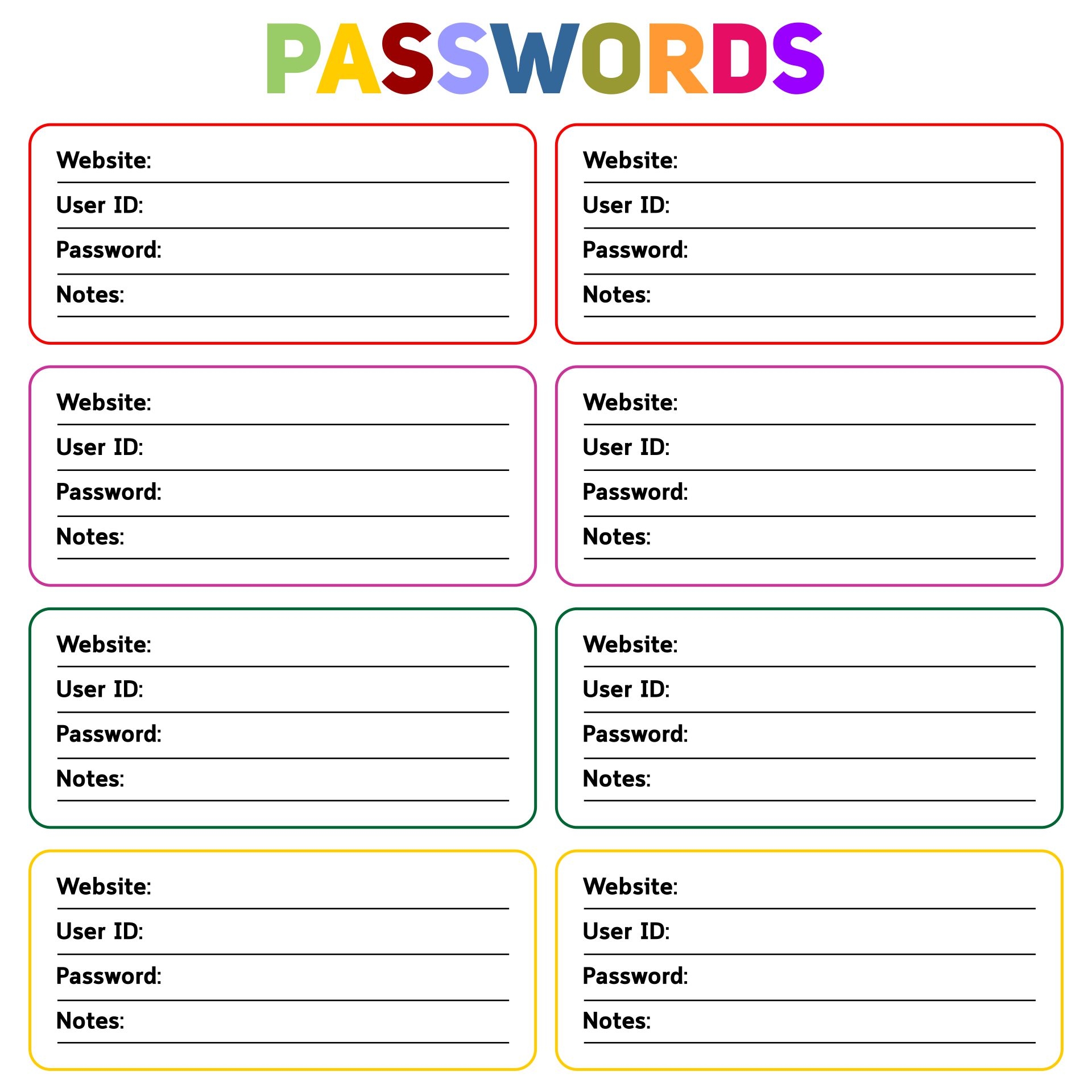 Password Log Sheets 10 Free PDF Printables Printablee