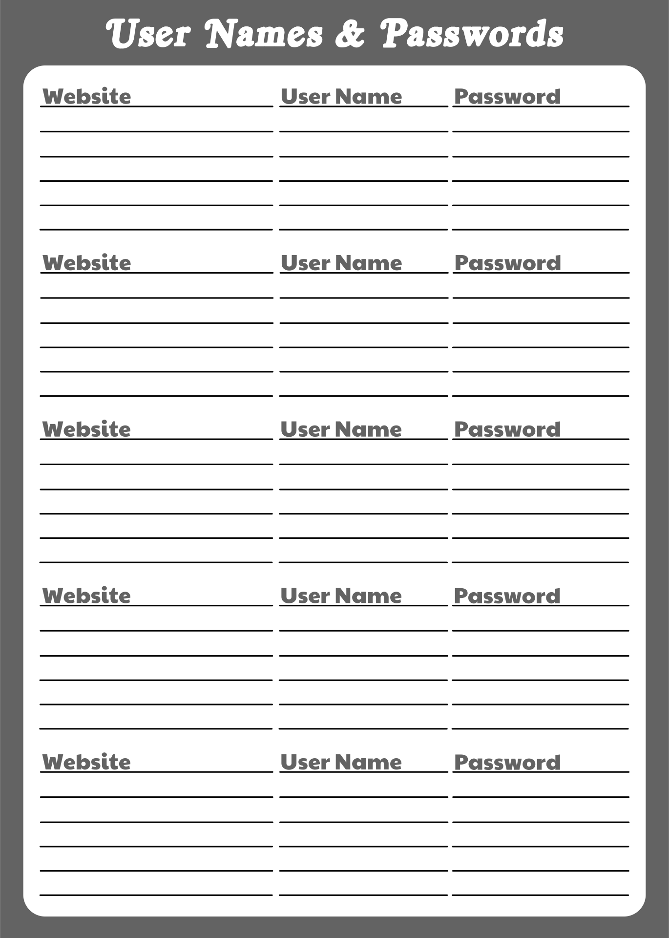 credit card password cracker printable template page