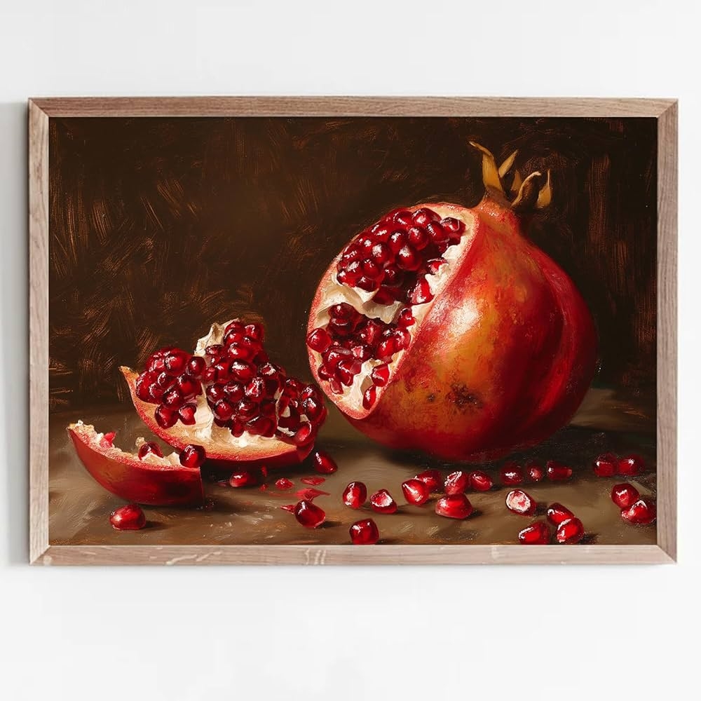 Pomegranate Wall Art Vintage Fruit Painting Vintage Still Life Wall Art Antique Art Prints Farmhouse Still Life Wall Art Moody Fruit Art Vintage Fruit Pictures For Kitchen Wall Decor 24x16in No Frame 