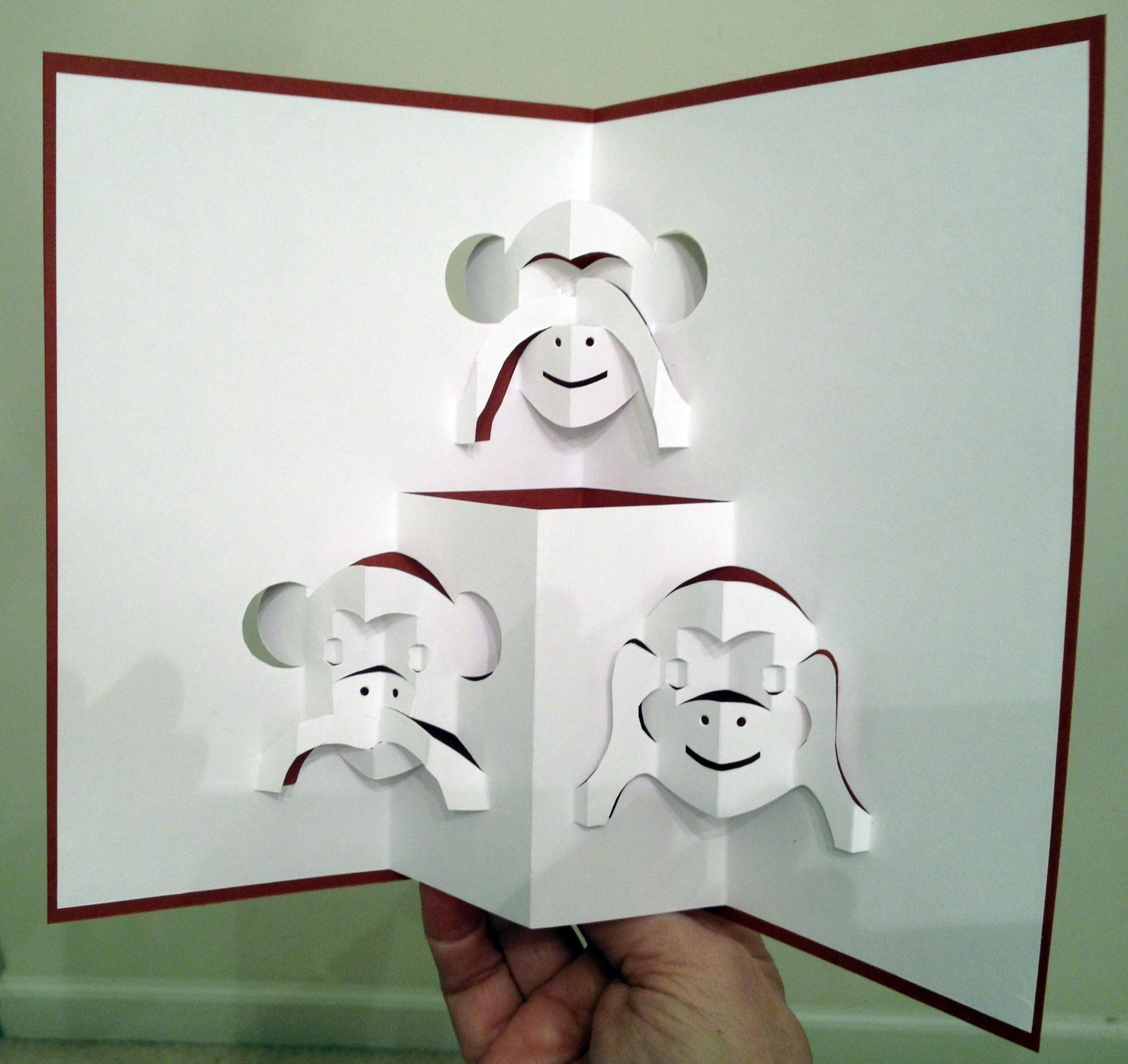 Pop Up Papercraft Three Monkeys Pop Up Card Template From Pattern 