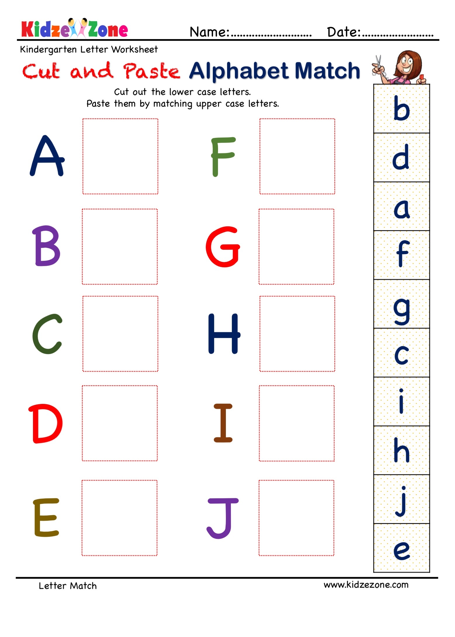 Preschool Letter Matching Activity Worksheet A To J KidzeZone