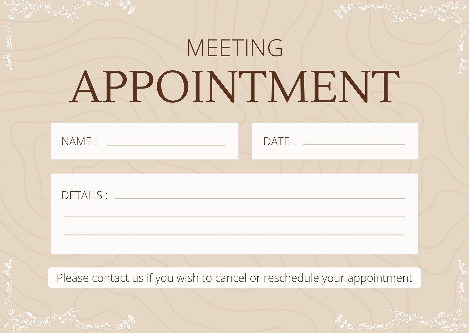 free printable appointment reminder card template