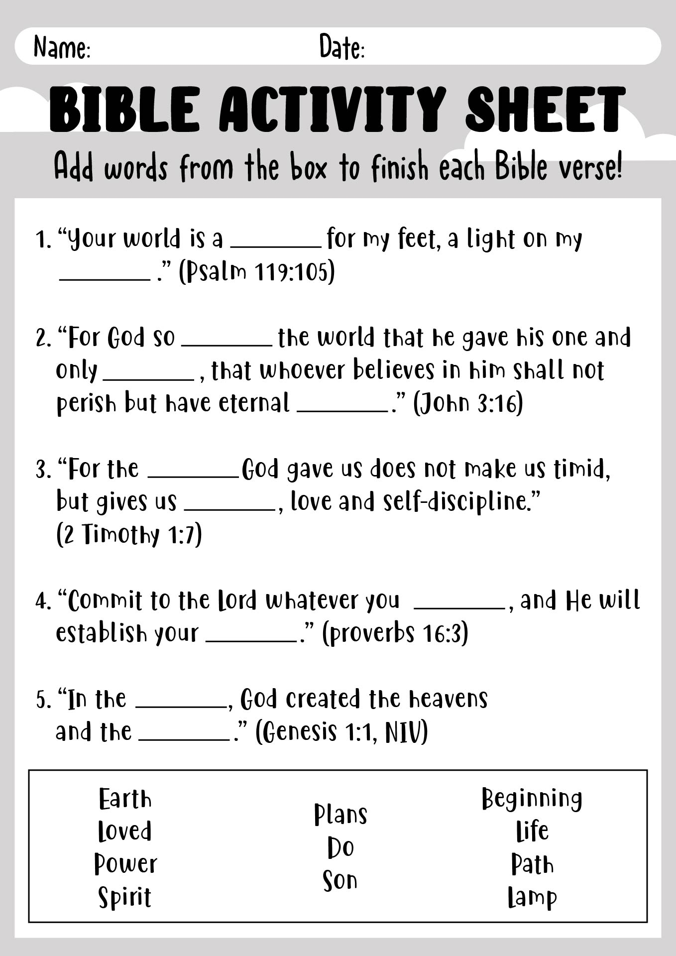 bible printable activities