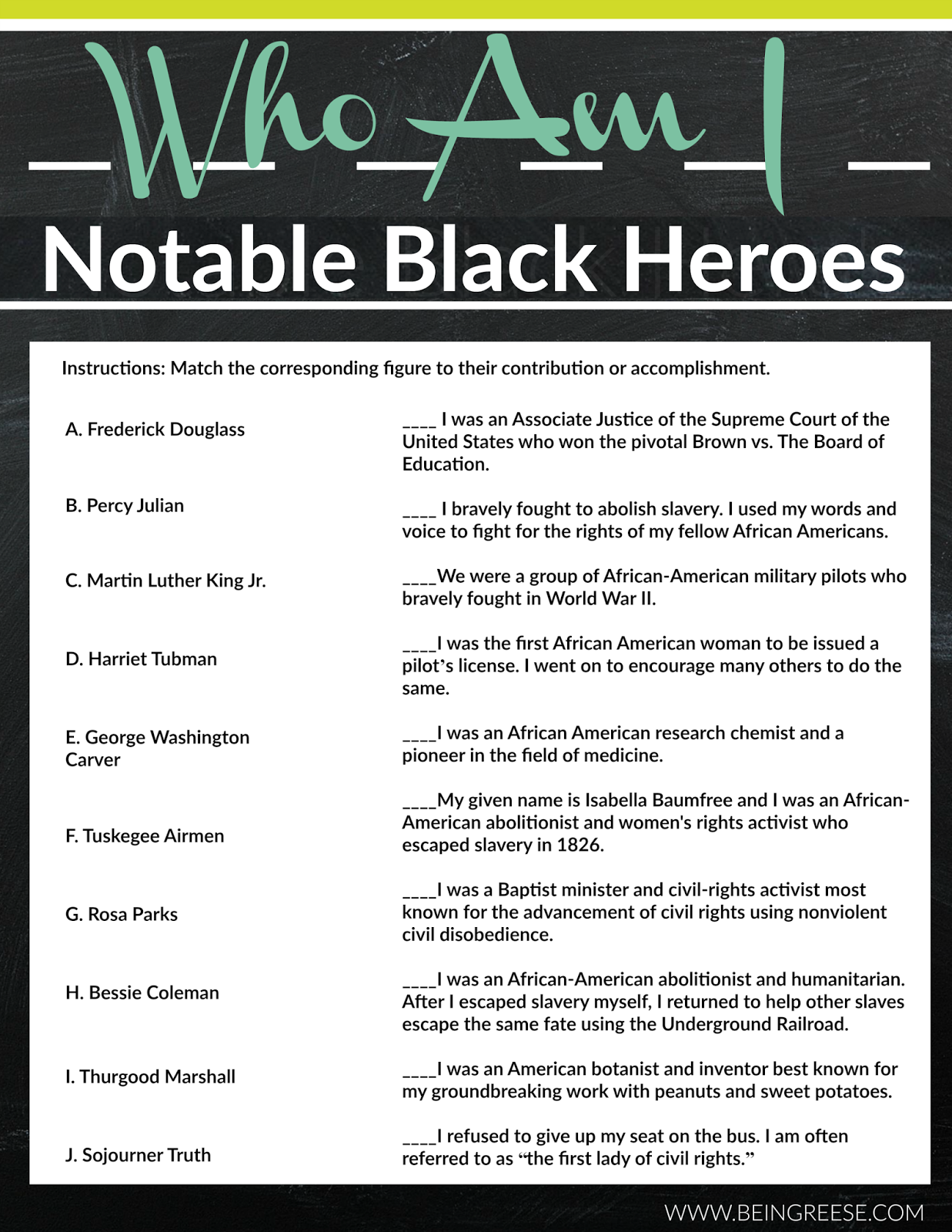Printable Black History Month Activities