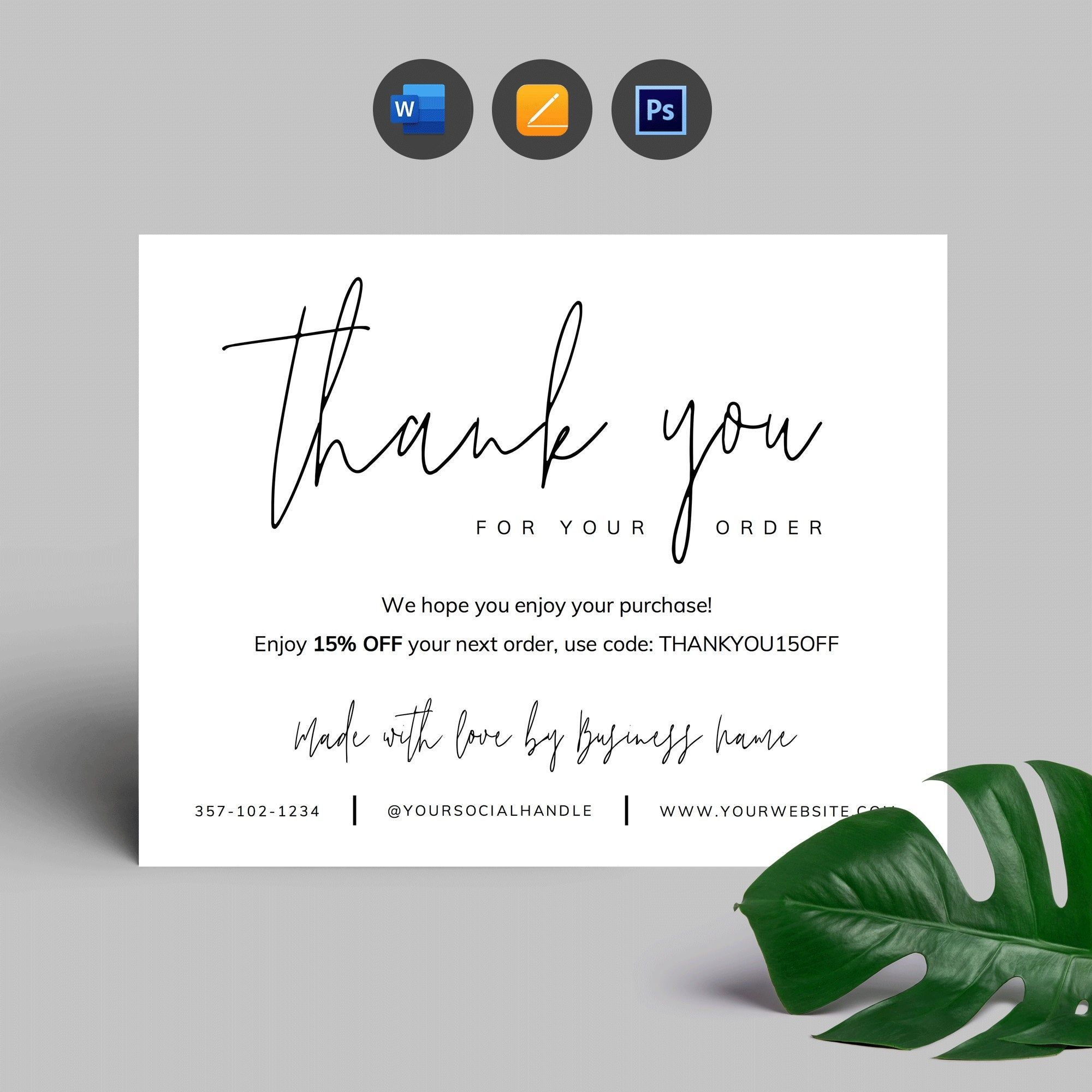 Printable Business Thank You Card Template Thank You For Your Order 