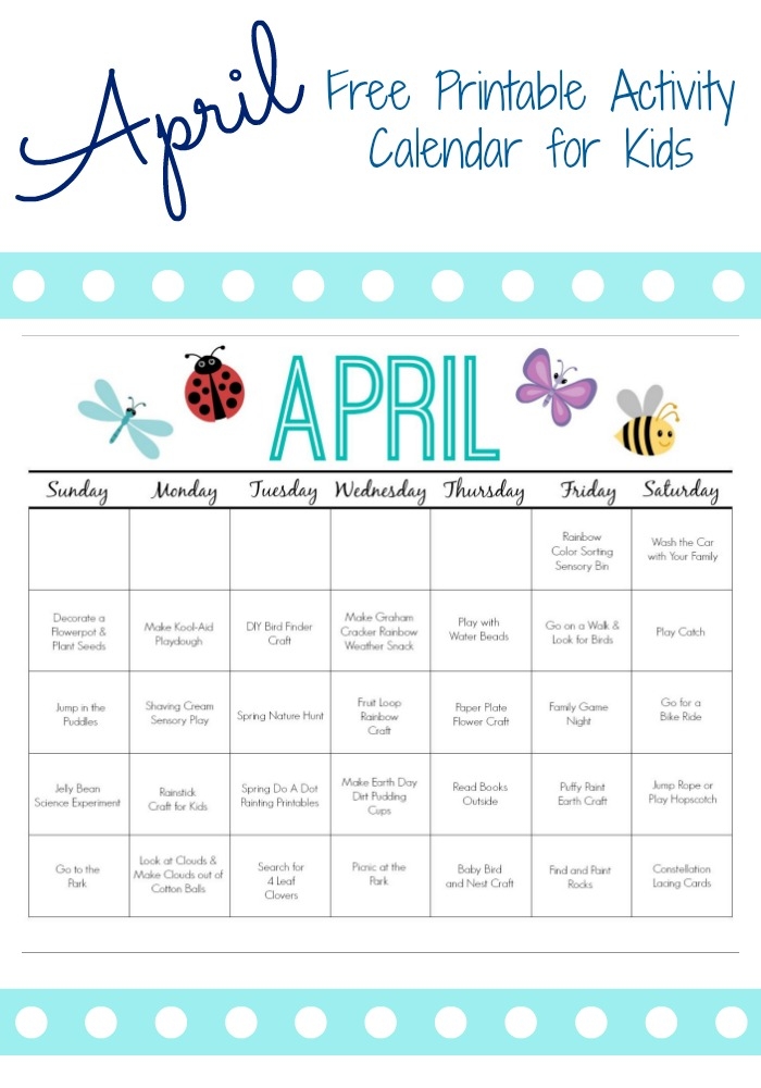 Printable Calendar For Kids Activities
